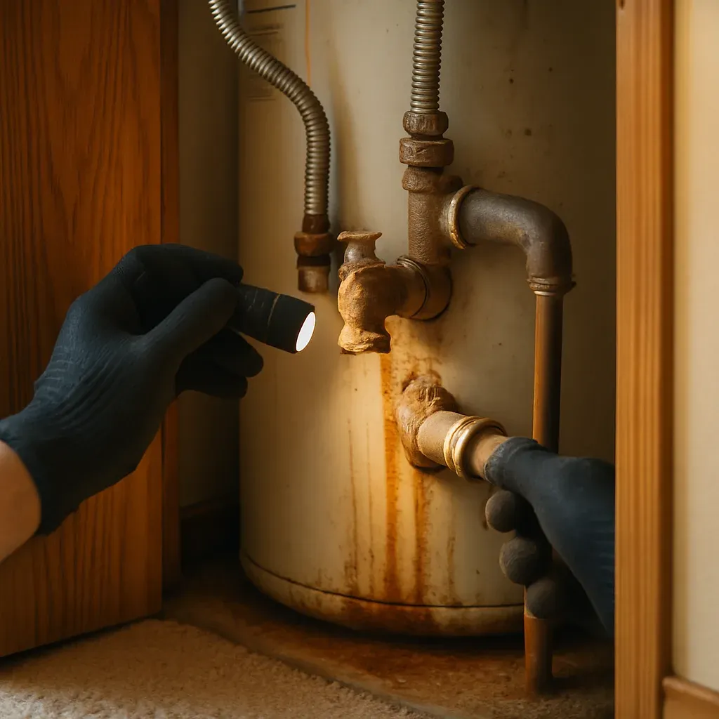 corroded-water-heater-valve-sandy-public-library-closet Corroded water heater valve inspected in Sandy Public Library area home closet